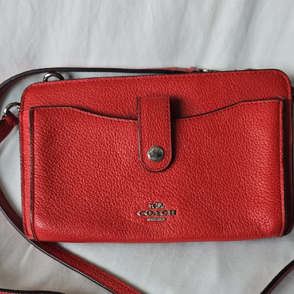 Coach Red Leather Pop Up Messenger Clutch Crossbody Bag 64798 - Picture 2 of 8